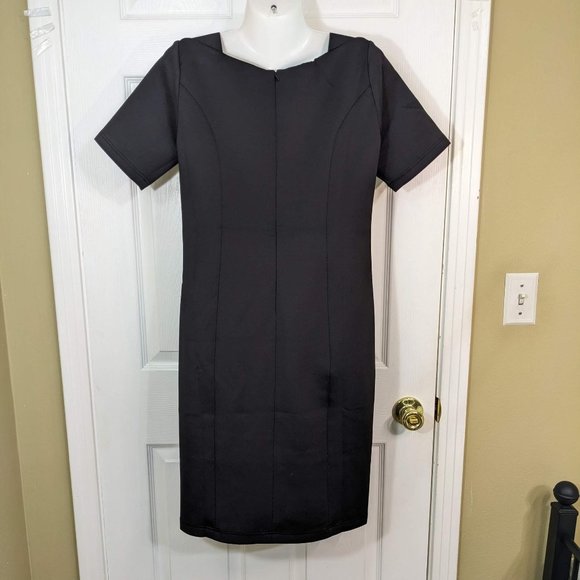 Marisa Kenson Black White Geometric Color Block Stretch Midi Dress - size S NWT - Picture 9 of 9